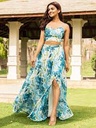 Aqua Blue Crop Top and Skirt